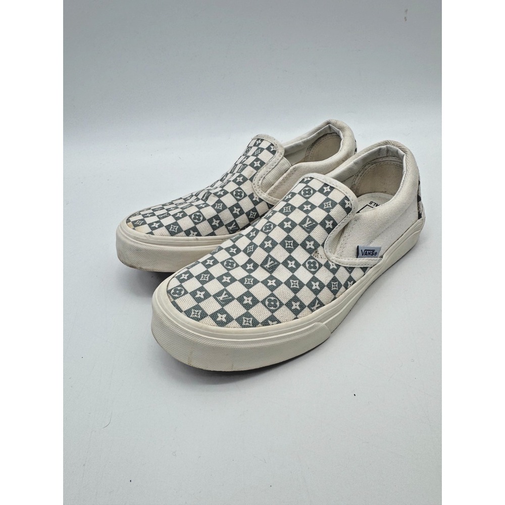 Vans x Louis Vuitton Slip On Shoe Sneaker 6.5 Gray White Monogram Checkerboard